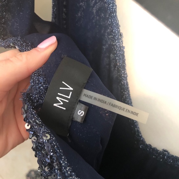 MLV V neck navy sequin dress - Picture 4 of 7